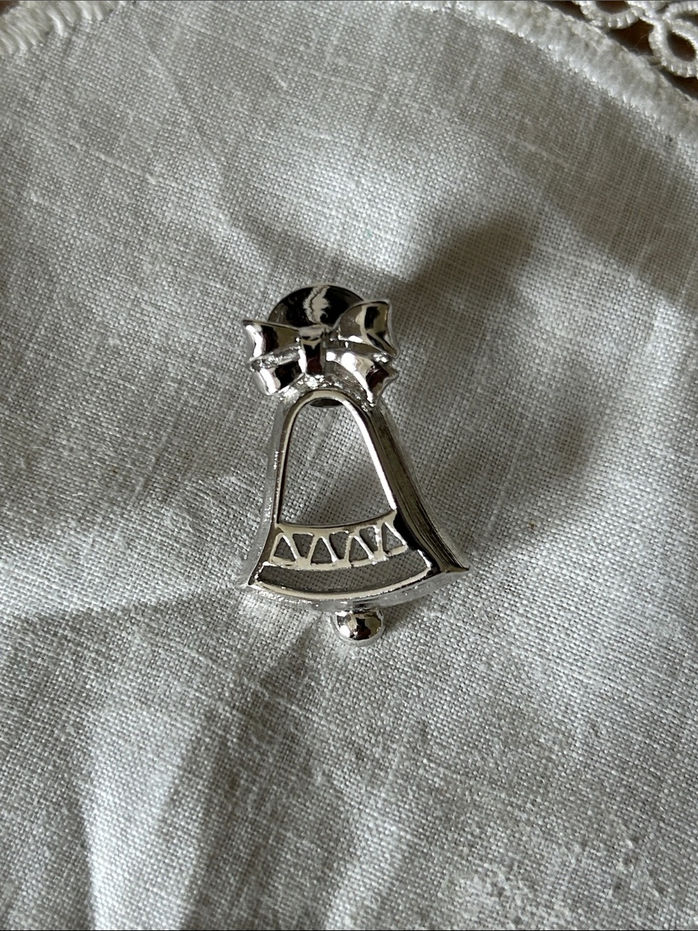 Silver-Tone Bell Pin Brooch with Bow